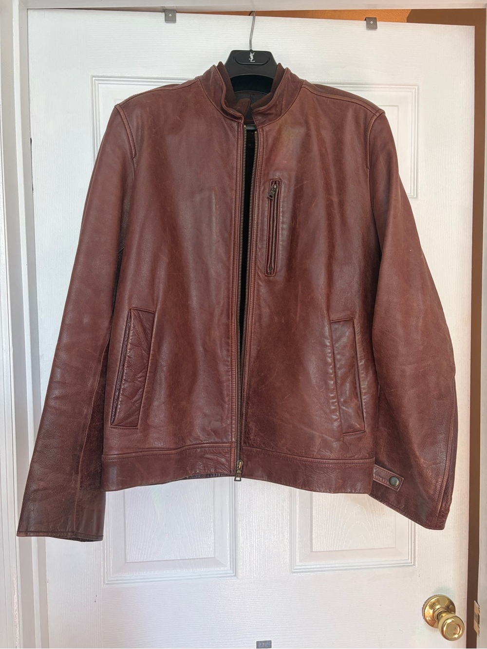 Cole Haan Men's Brown Leather Bomber Jacket